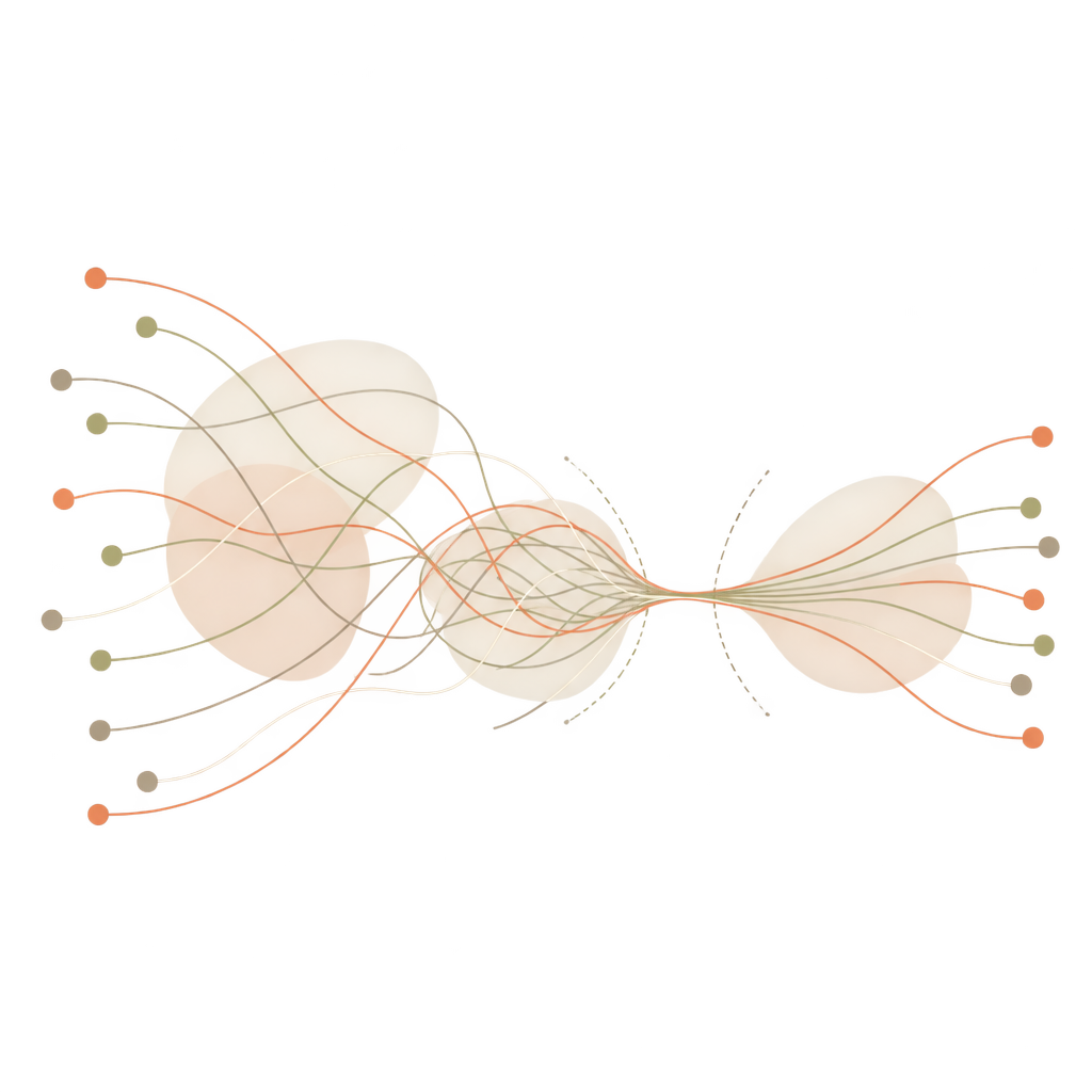 Additional paths become tangled at a shared narrow junction.