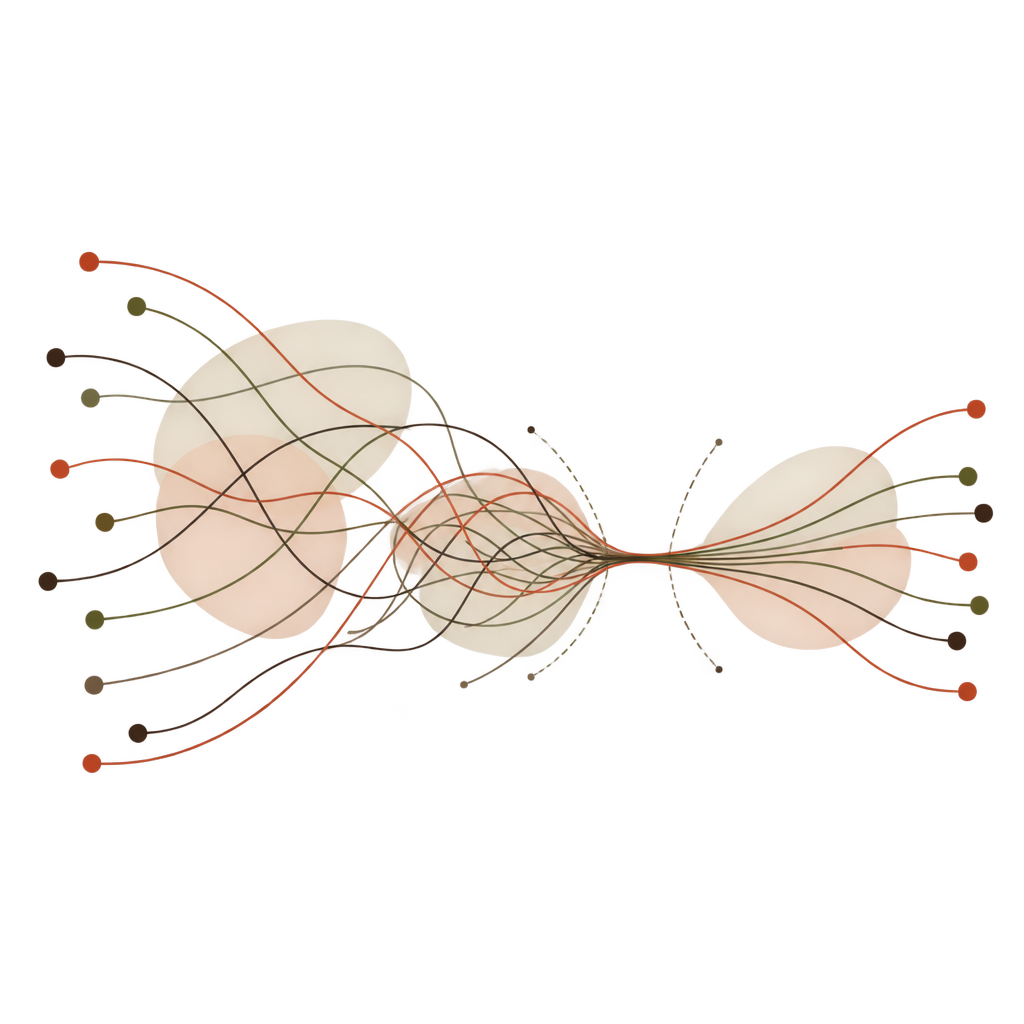 Additional paths become tangled at a shared narrow junction.