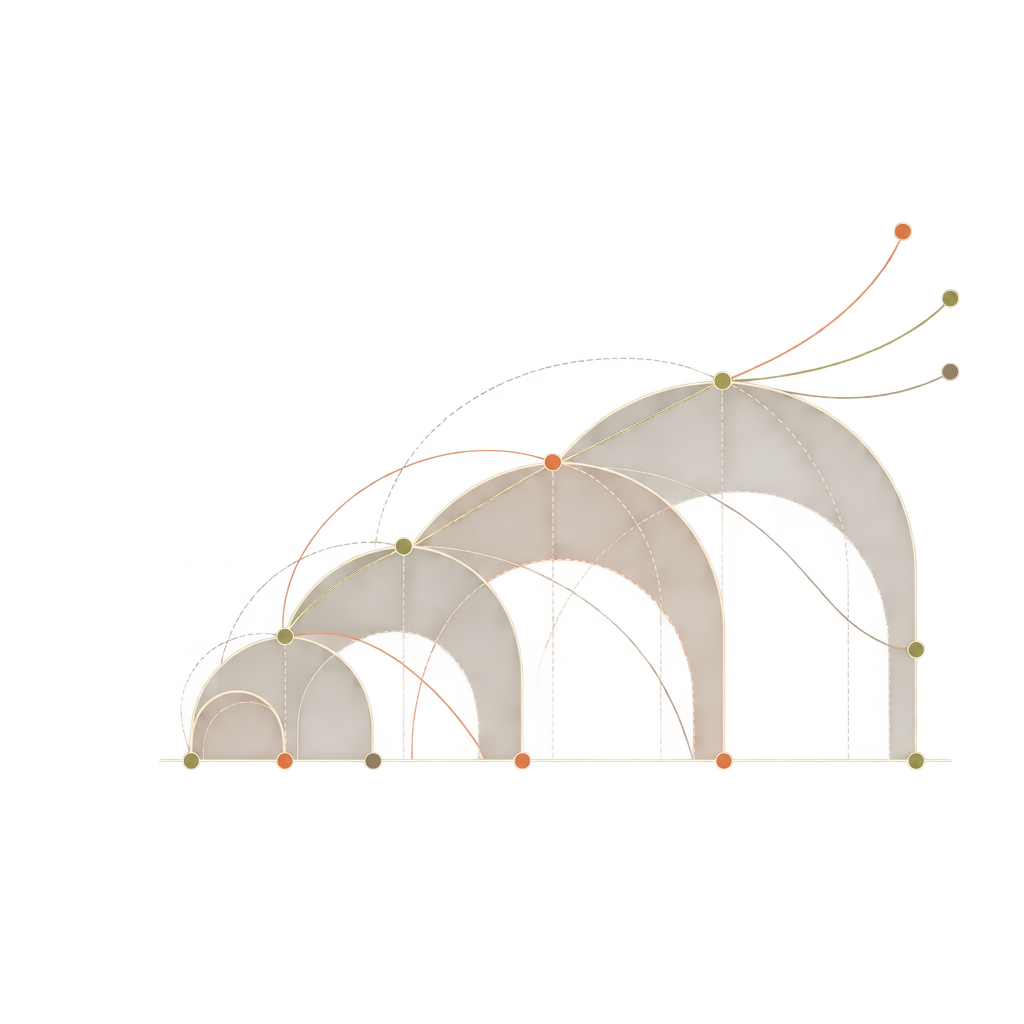 A small arch persists inside successive additions to a larger working structure.