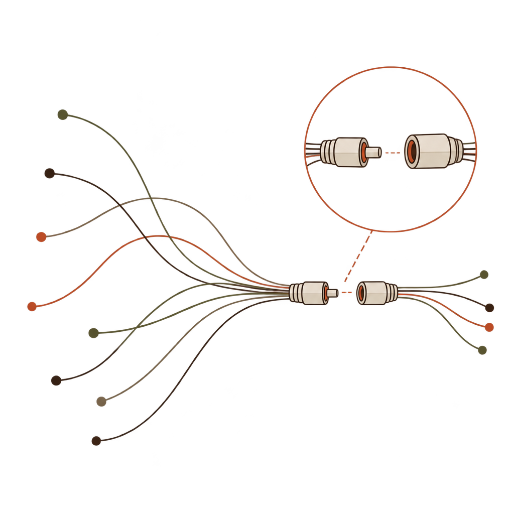 Several wiring paths stop at an unplugged connection, enlarged to reveal the ordinary cause.