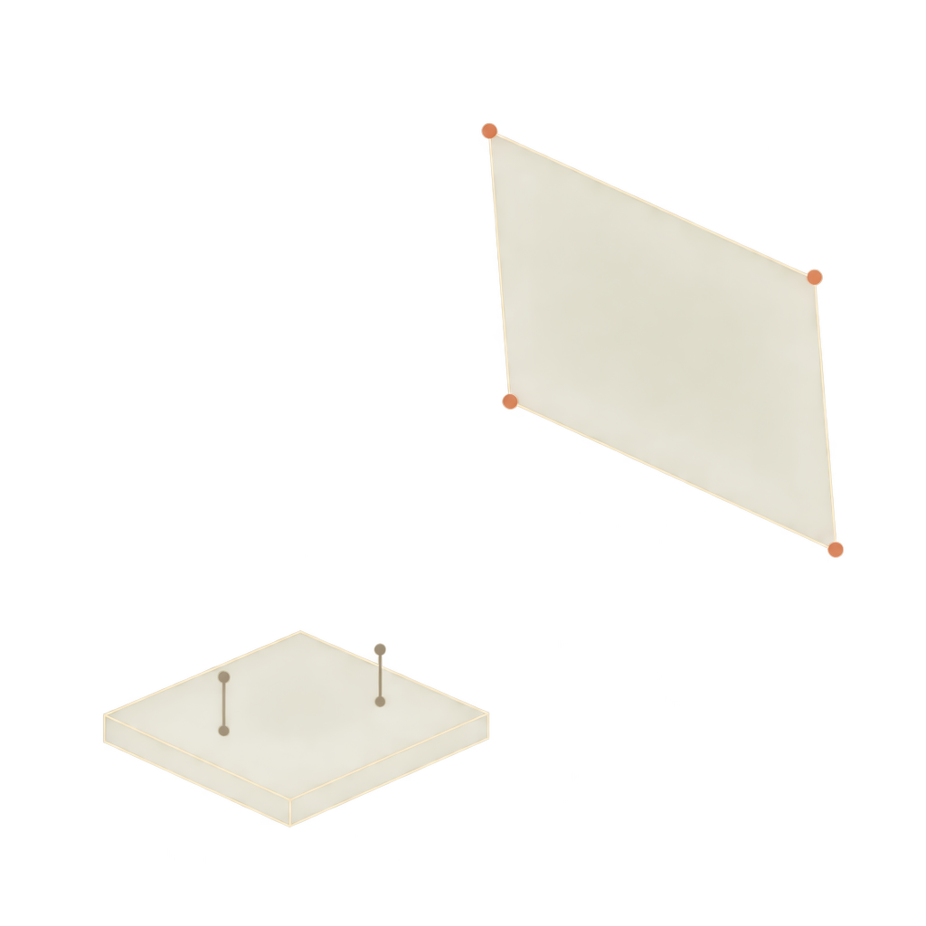 An unsupported shape separates from a foundation that has no connection to it.